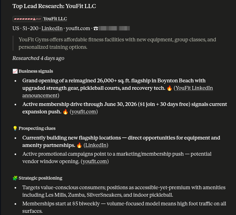 Une fiche de recherche détaillée sur YouFit LLC — signaux business, indices de prospection et positionnement stratégique